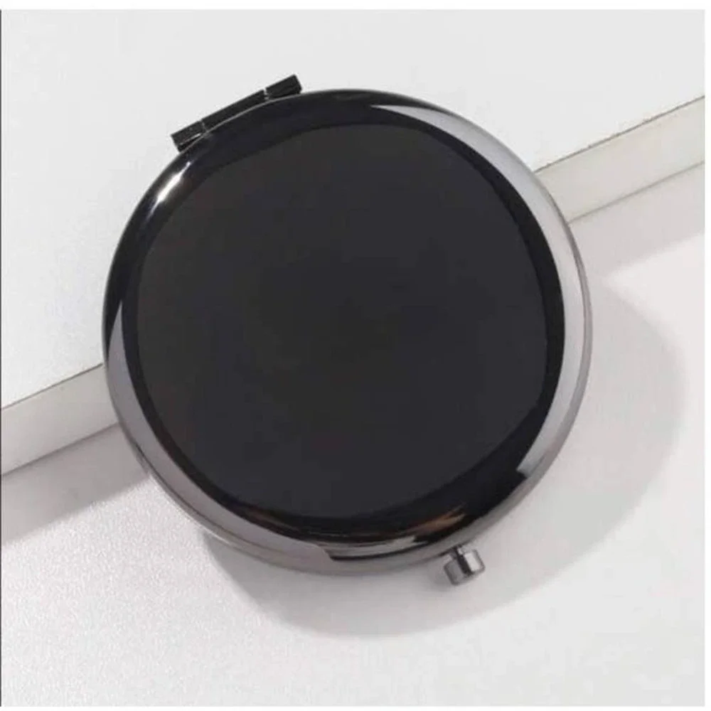 Gunmetal Black Grey Metal Compact Mirror Travel Purse Accessory New